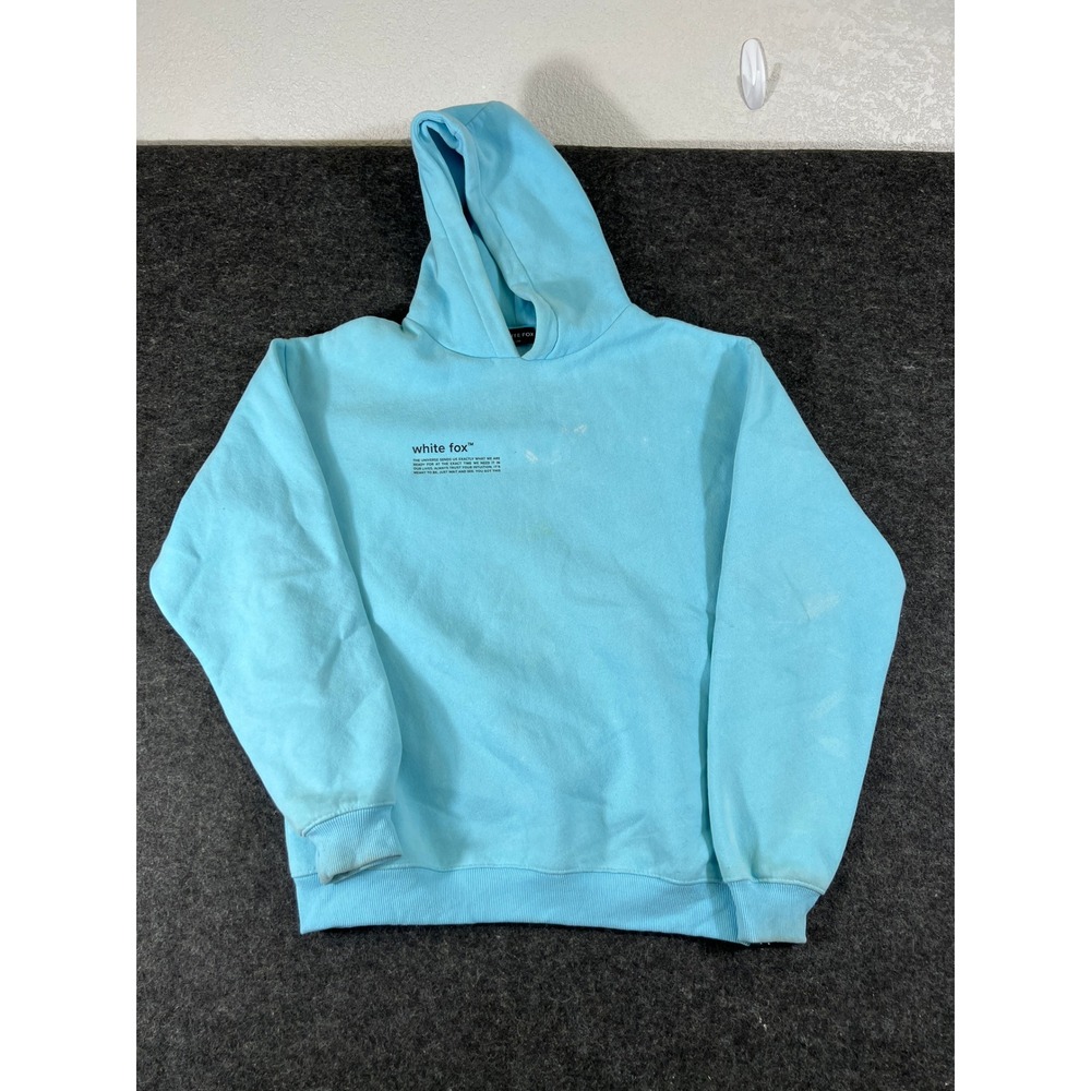 White Fox Boutique Mens Light Blue Graphic Fleece Hoodie Sweatshirt S/M